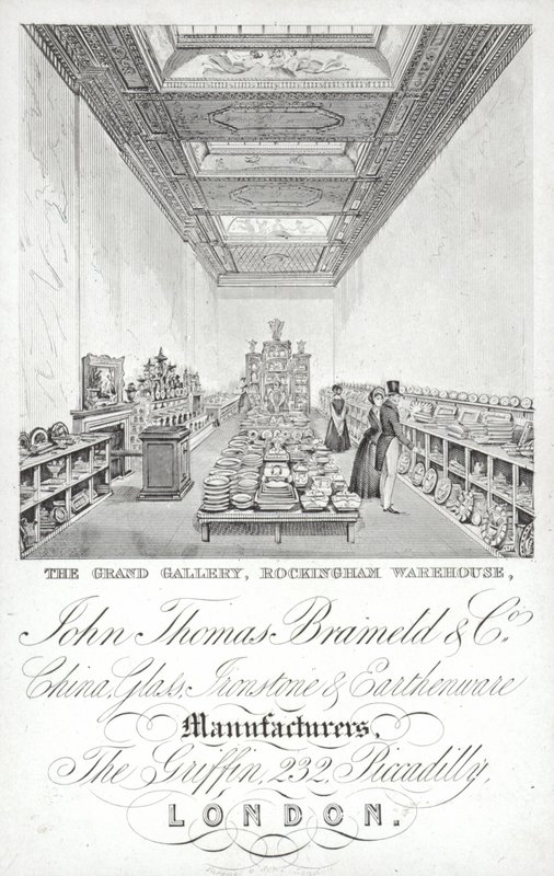 Werbung für John Thomas Brameld und Co, Hersteller von Porzellan, Glas, Eisenstein und Steingut, London von English School
