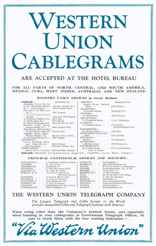 Werbung für Western Union Cablegrams von English School