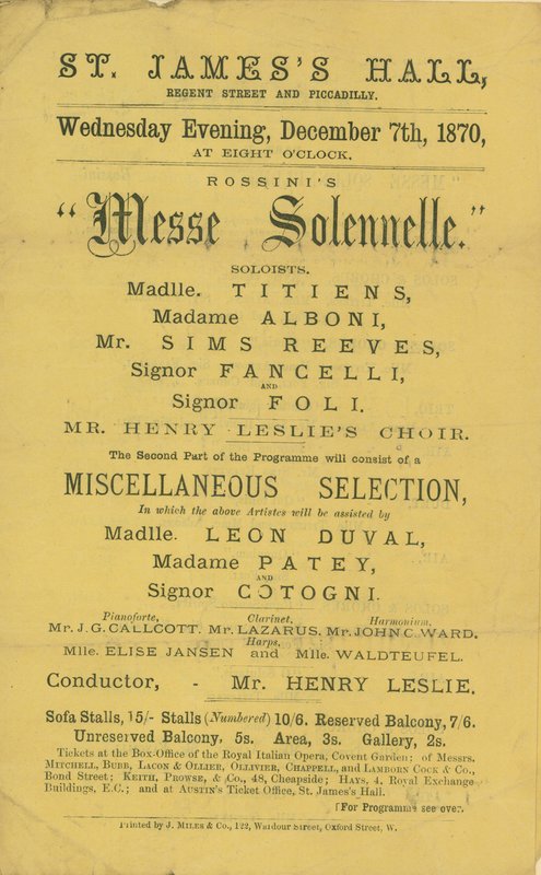 Werbung für eine Aufführung von Rossinis Messe Solennelle von English School