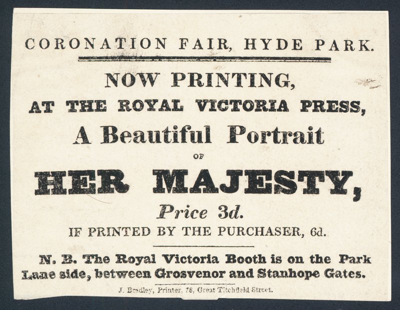 Werbung für gedruckte Porträts von Königin Victoria von English School