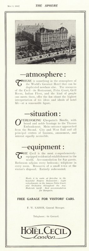 Werbung für das Hotel Cecil, London von English School