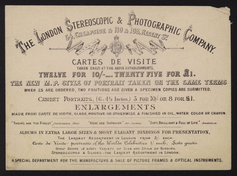 Werbung für die London Stereoscopic and Photographic Company von English School