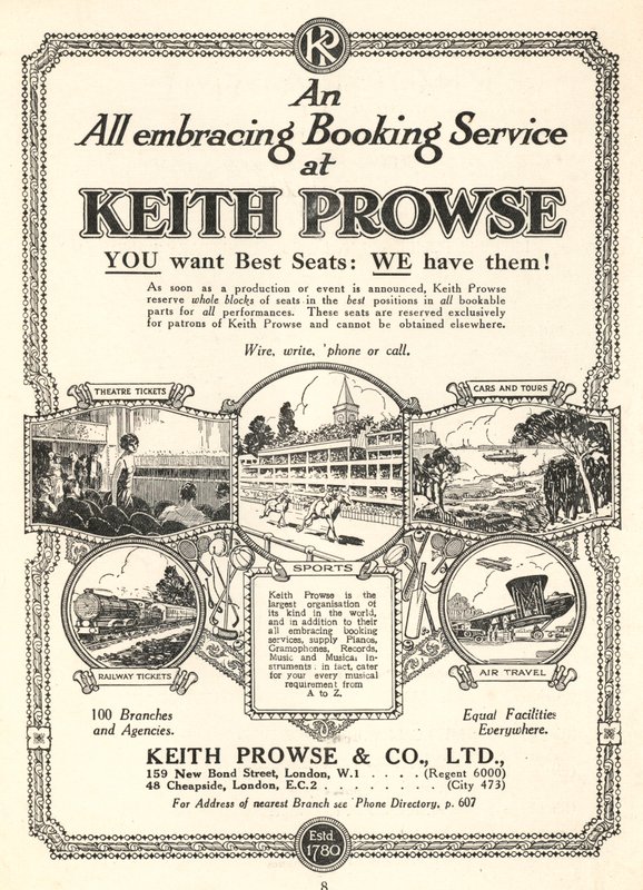 Werbung für den Ticketbuchungsservice von Keith Prowse & Co, Ltd von English School