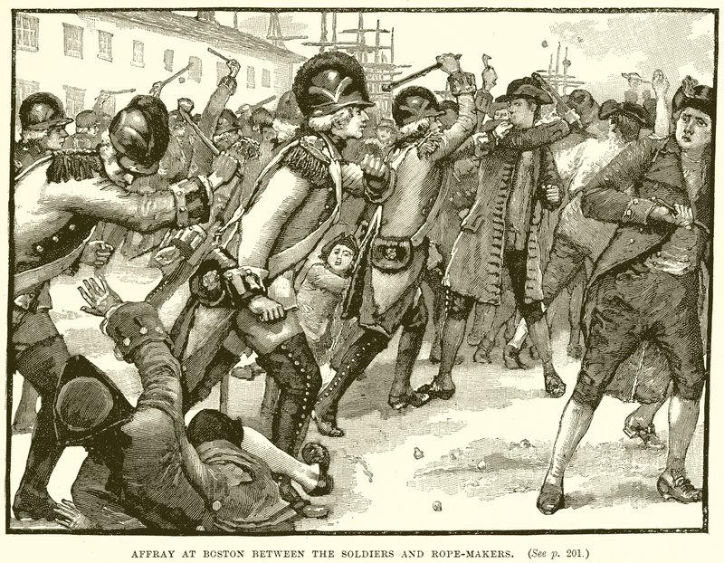 Schlägerei in Boston zwischen Soldaten und Seilherstellern von English School