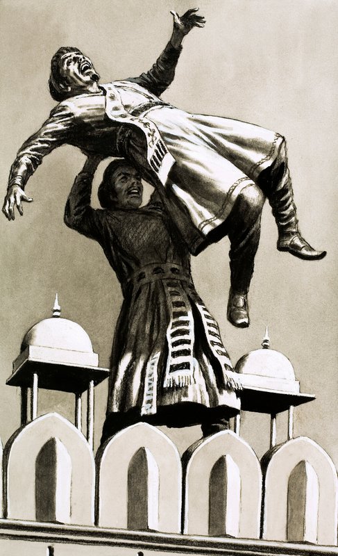 Akbar, König von Hindustan, warf den Mörder Adham Khan vom Palastdach von English School