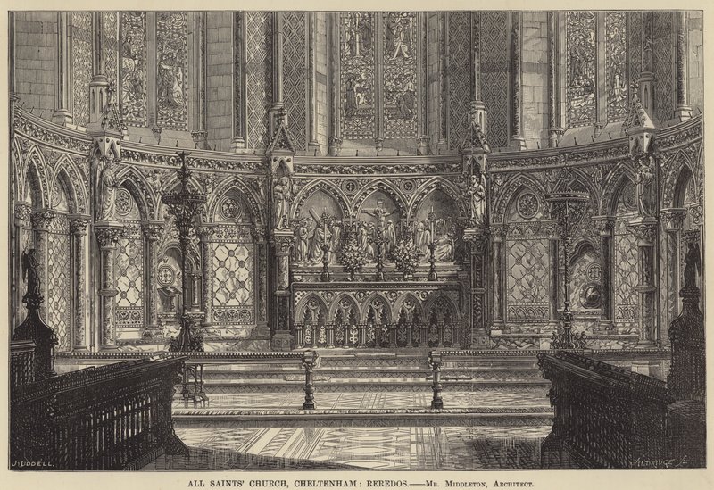 Allerheiligenkirche, Cheltenham, Reredos (Gravur) von English School