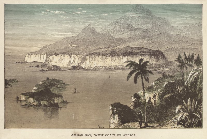 Ambas Bay, Westküste Afrikas (farbiger Stich) von English School