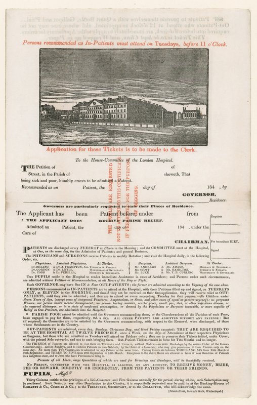 Antrag auf Aufnahme ins London Hospital von English School