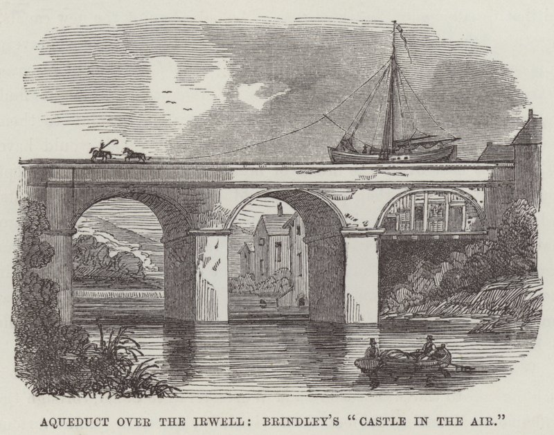 Aquädukt über den Irwell, Brindleys "Schloss in der Luft" (Gravur) von English School