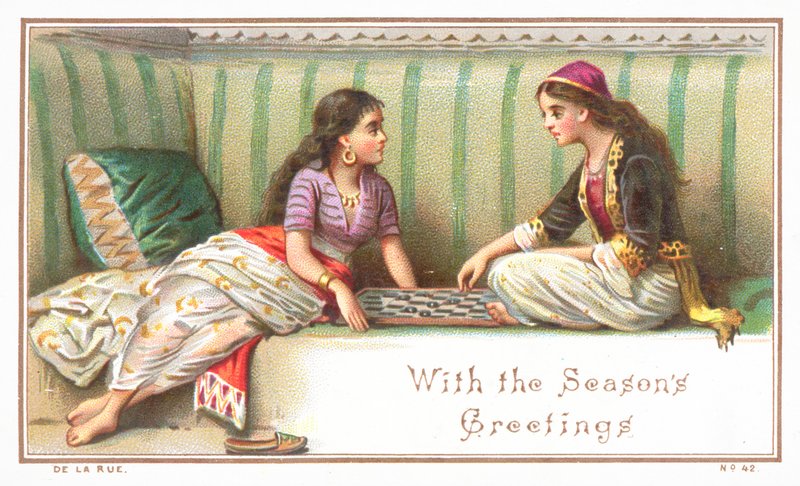Arabische Damen spielen Brettspiel, Weihnachtskarte von English School