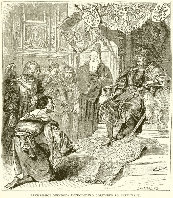 Erzbischof Mendoza stellt Kolumbus Ferdinand vor von English School