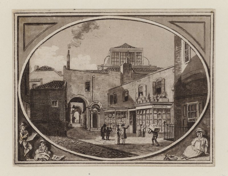 Archibald Roberton, Druckverkäufer, von Savill Row Passage, neben Squibs Auktionsraum, circa 1790 von English School