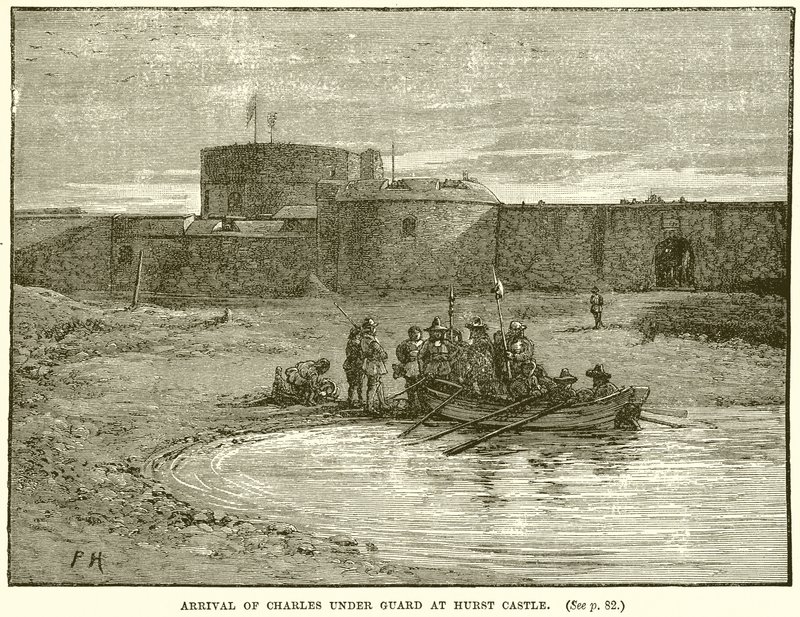 Ankunft von Charles unter Bewachung in Hurst Castle von English School
