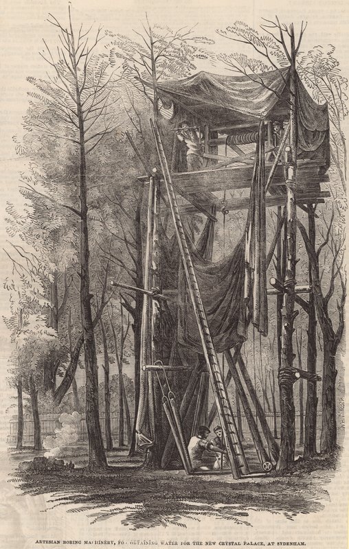 Artesische Bohrmaschinen zur Wassergewinnung für den neuen Crystal Palace von English School