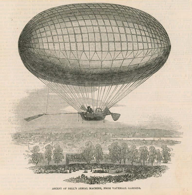 Aufstieg von Bells Luftmaschine aus den Vauxhall-Gärten, London von English School