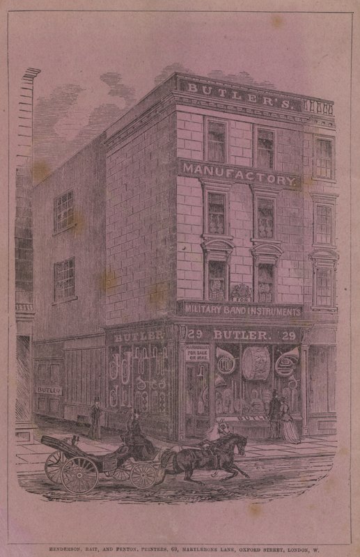 Rückseite von G Butlers Illustriertem Katalog der Musikinstrumente von English School