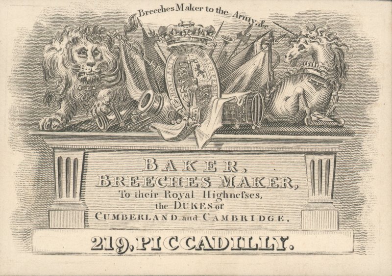 Baker, Hosenmacher, 219 Piccadilly, Visitenkarte von English School