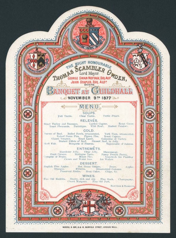 Bankett in der Guildhall, 9. November 1877, Menü von English School