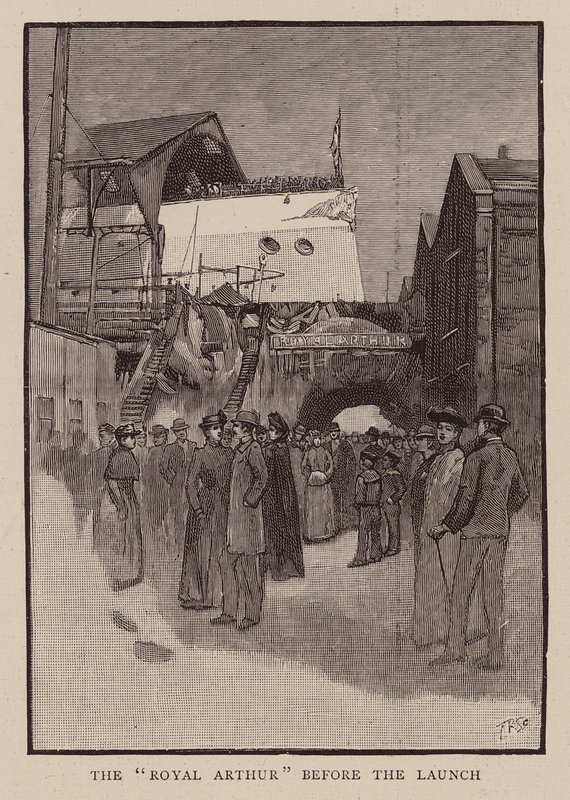Vor dem Stapellauf der HMS Royal Arthur von English School