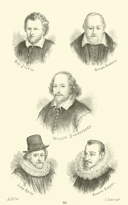 Ben Jonson, George Buchanan, William Shakespeare, Lord Bacon, Edmund Spenser von English School