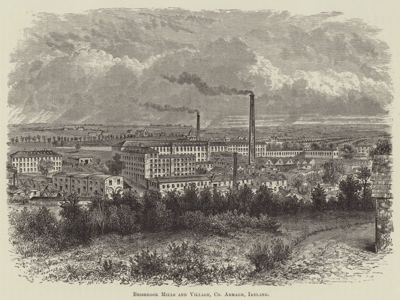 Bessbrook Mills und Dorf, County Armagh, Irland von English School