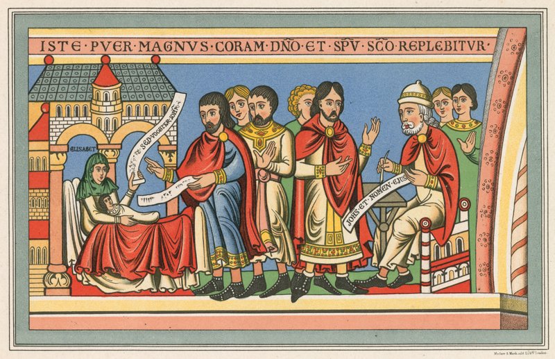 Geburt Johannes des Täufers, reflektierende Tracht des 12. Jahrhunderts von English School