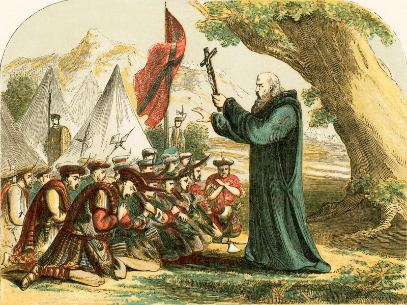 Segnung der schottischen Soldaten vor der Schlacht von Bannockburn von English School