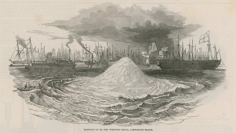 Sprengung der Whiting-Sandbank bei Limehouse Reach von English School