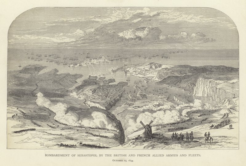 Bombardierung von Sewastopol durch die britischen und französischen Alliierten Armeen und Flotten, 17. Oktober 1854 von English School