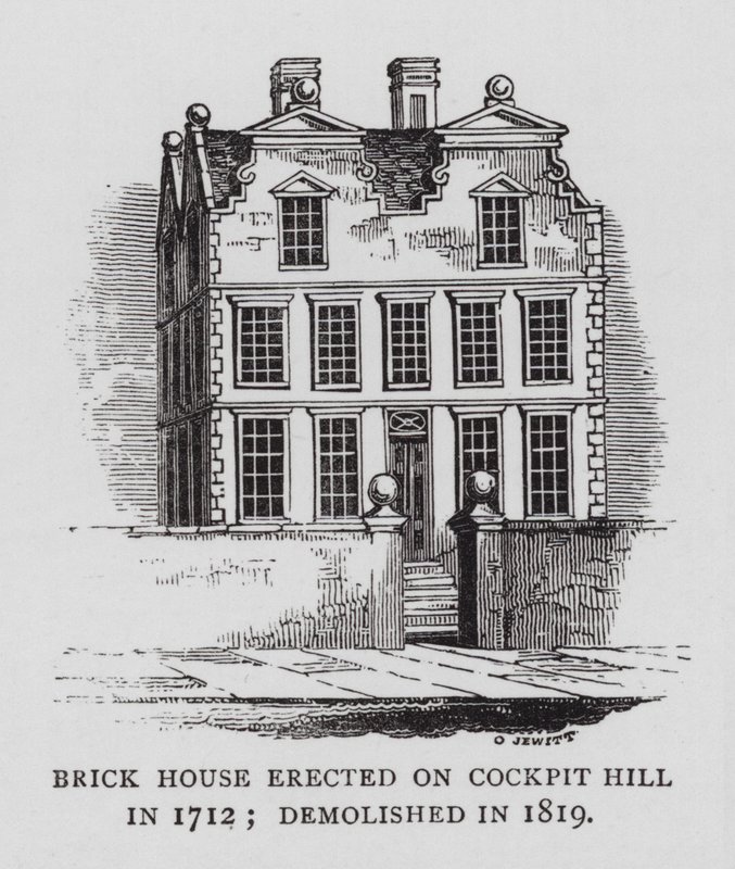 Backsteinhaus auf Cockpit Hill, errichtet 1712; abgerissen 1819 von English School