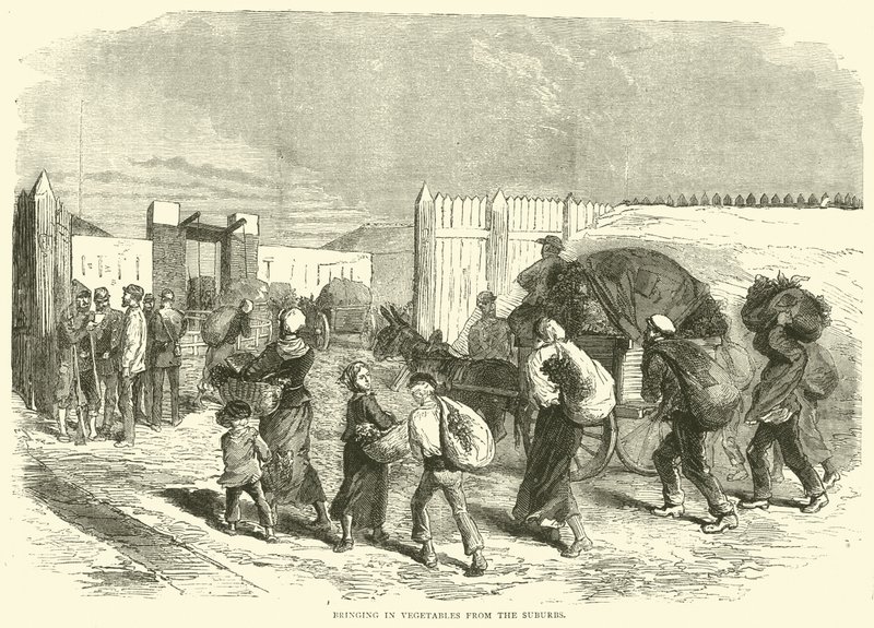 Gemüse aus den Vororten hereinbringen, Oktober 1870 von English School