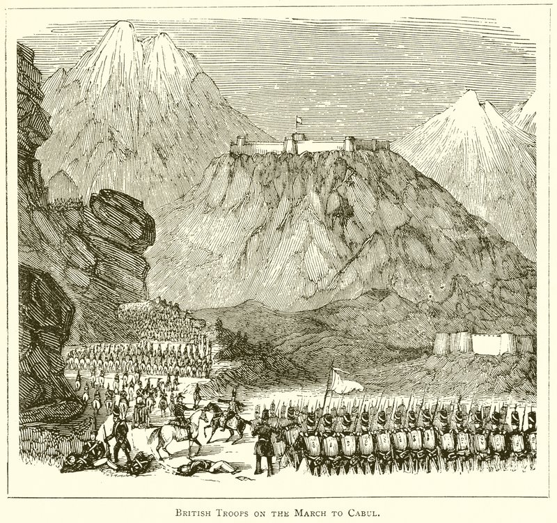 Britische Truppen auf dem Marsch nach Kabul von English School
