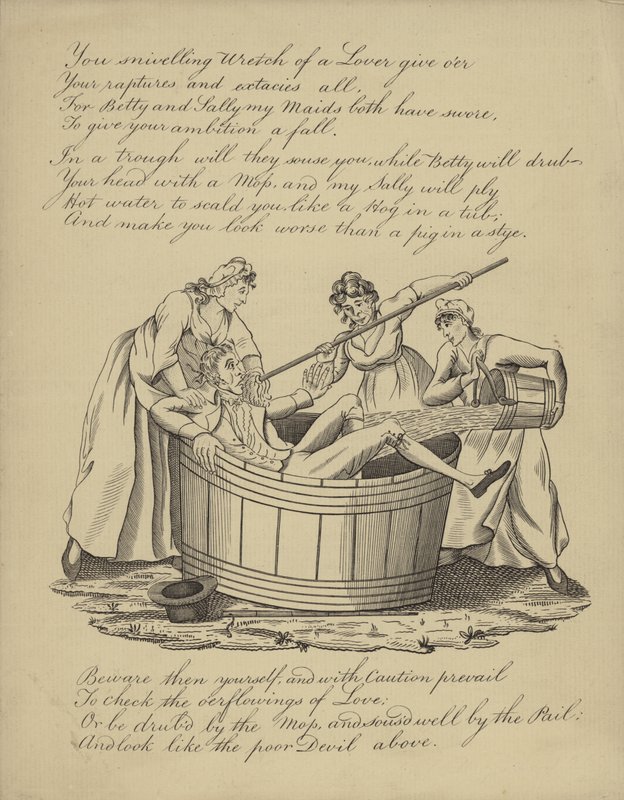 Britische Valentinskarte mit einem Bild eines Mannes beim Baden von English School