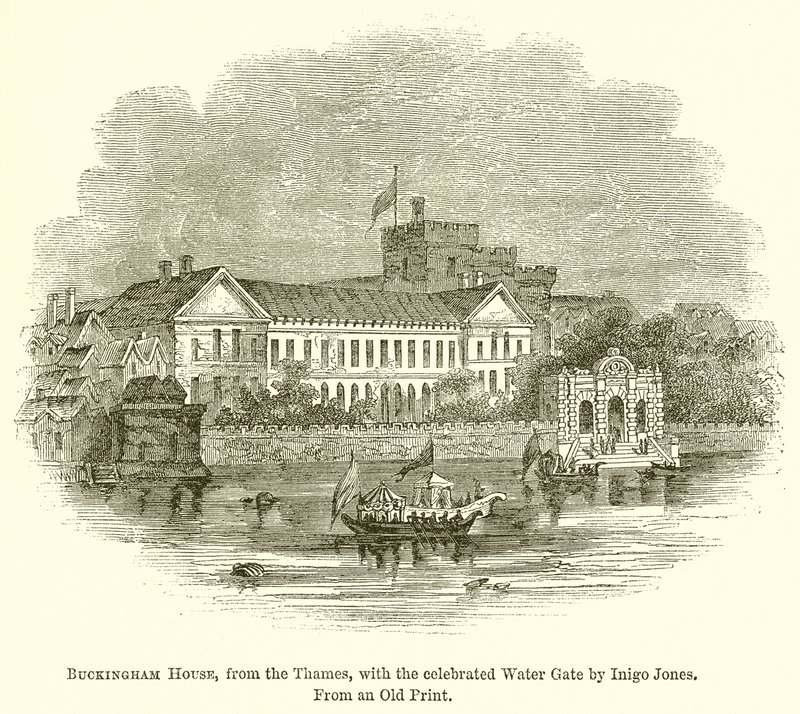 Buckingham House von der Themse aus, mit dem berühmten Wasserportal von Inigo Jones von English School