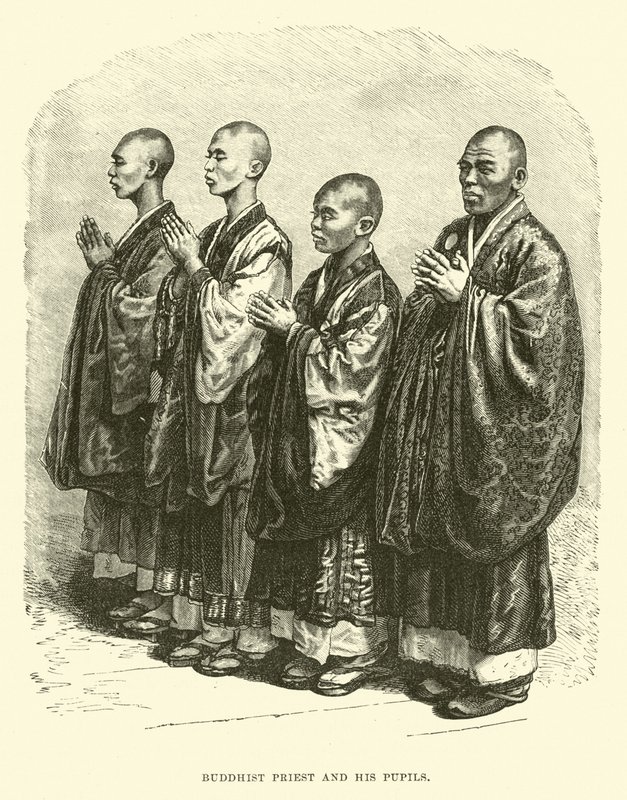 Buddhistischer Priester und seine Schüler von English School