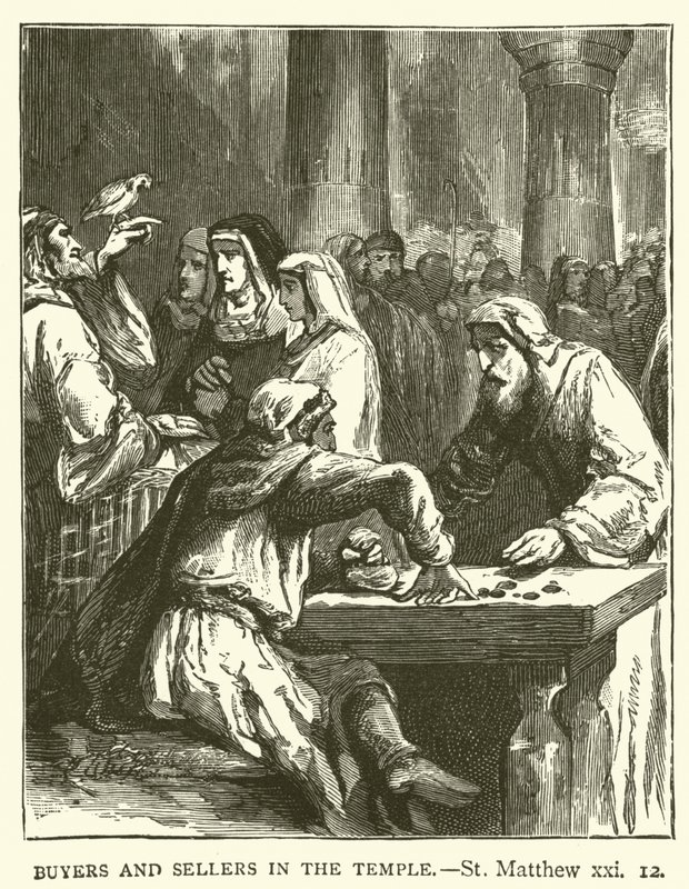 Käufer und Verkäufer im Tempel (St Matthäus, xxi) von English School