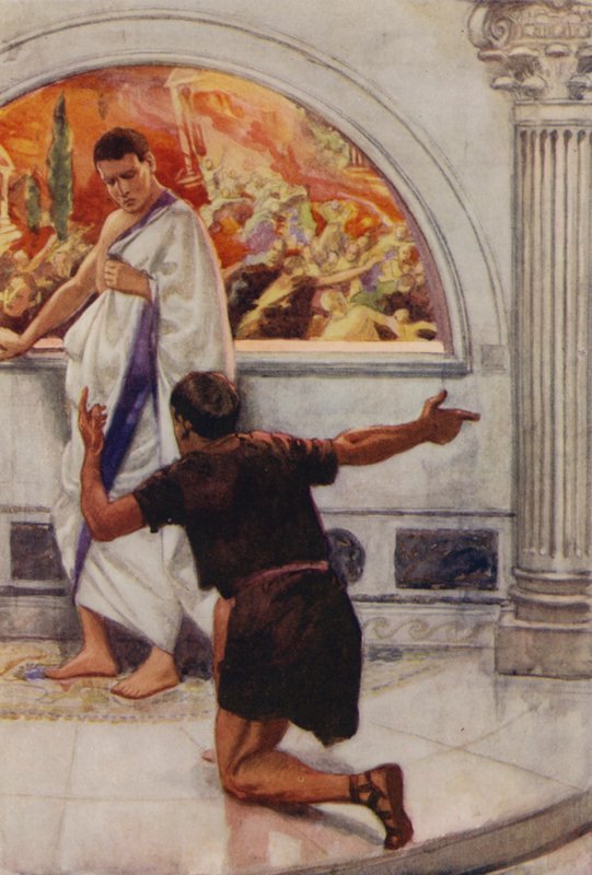 Ruhig und unerschrocken geht Plinius zu seinem Bad, während Pompeji seinem Untergang entgegengeht von English School