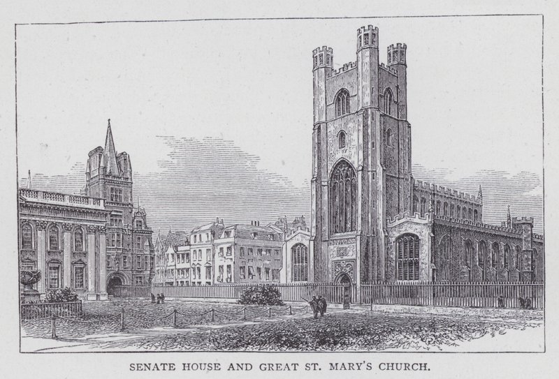 Cambridge, Senatshaus und Große St. Marienkirche (Gravur) von English School