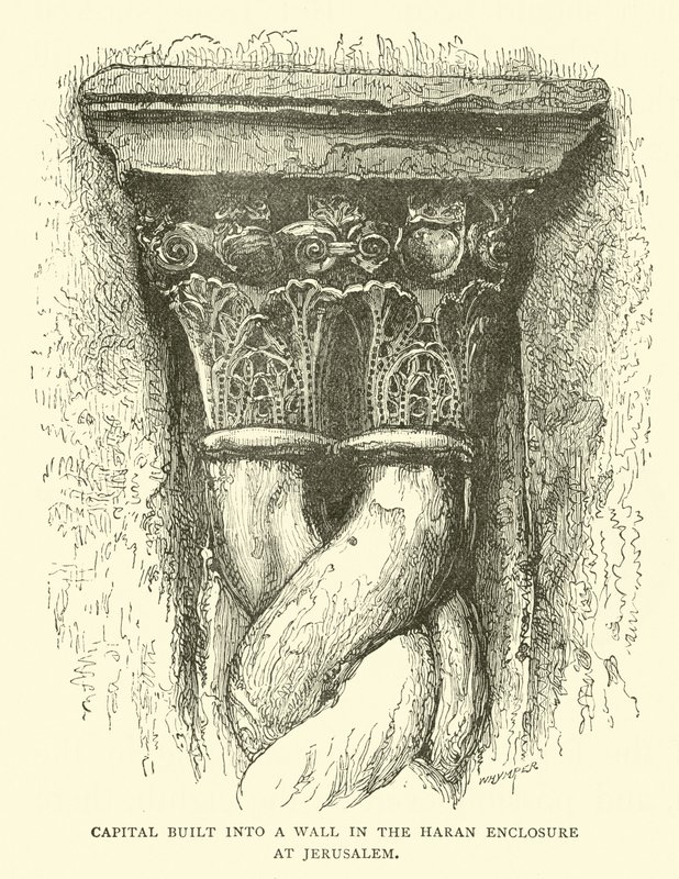 Kapitel in eine Mauer im Haran-Gehäuse in Jerusalem eingebaut von English School