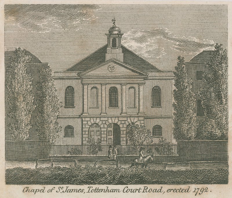 Kapelle von St. James, Tottenham Court Road, London, errichtet 1792 von English School