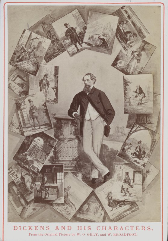 Charles Dickens und seine Charaktere, nach dem Originalbild von W O Gray und W Broadfoot von English School