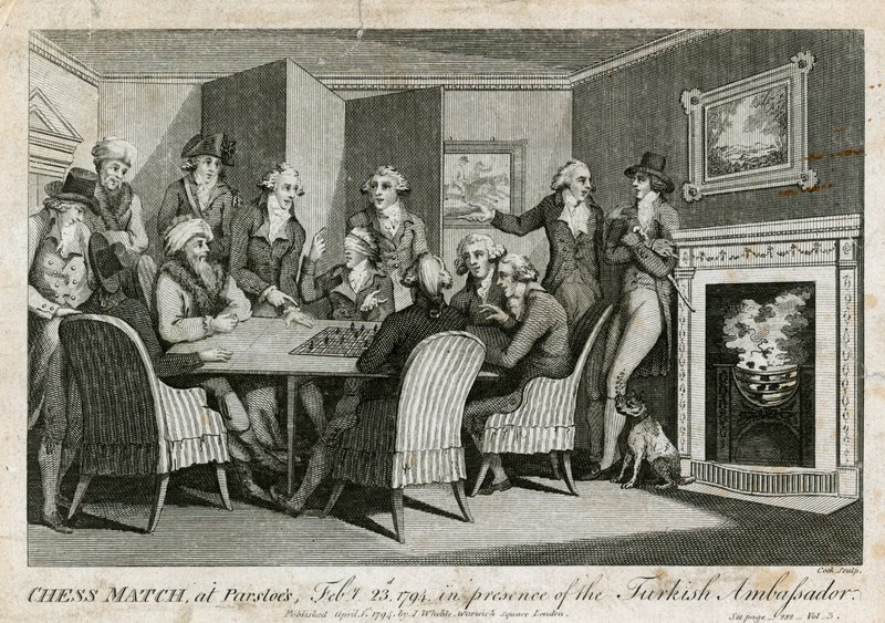 Schachpartie in Parsloes, 23. Februar 1794, in Anwesenheit des türkischen Botschafters von English School