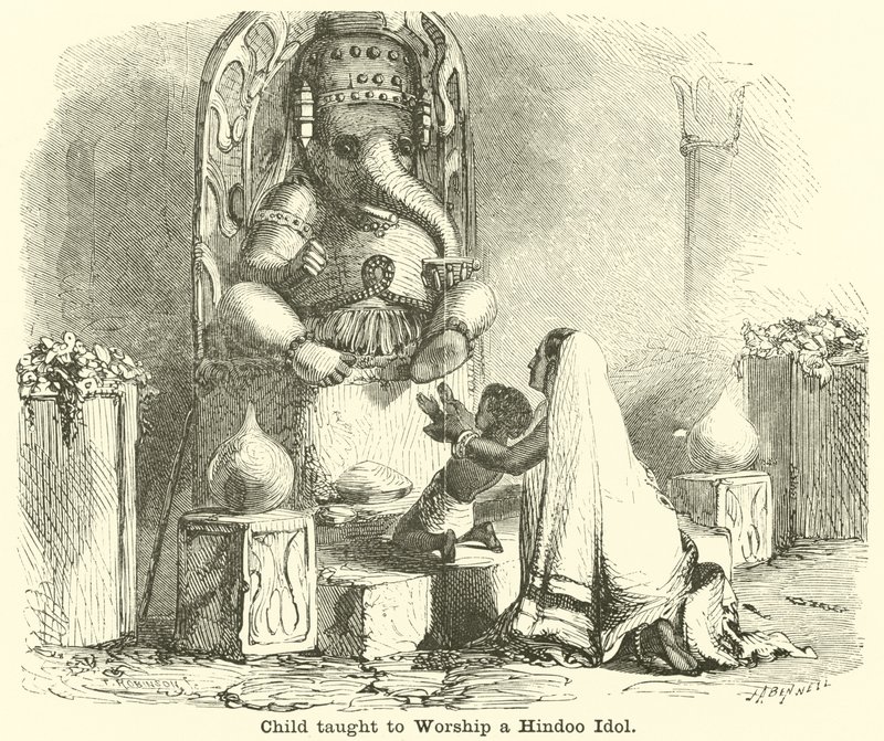 Kind wird gelehrt, ein Hindoo-Idol zu verehren von English School