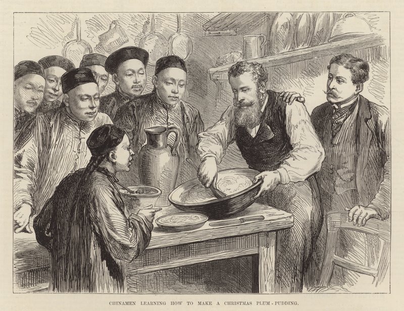 Chinesen lernen, wie man einen Weihnachts-Pflaumenpudding macht von English School