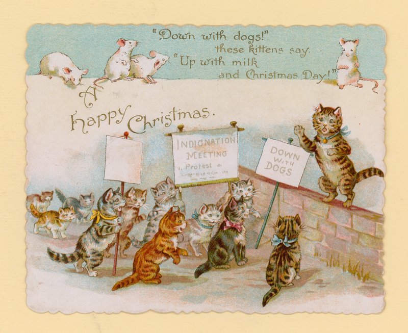 Weihnachtskarte mit Katzen und Mäusen von English School