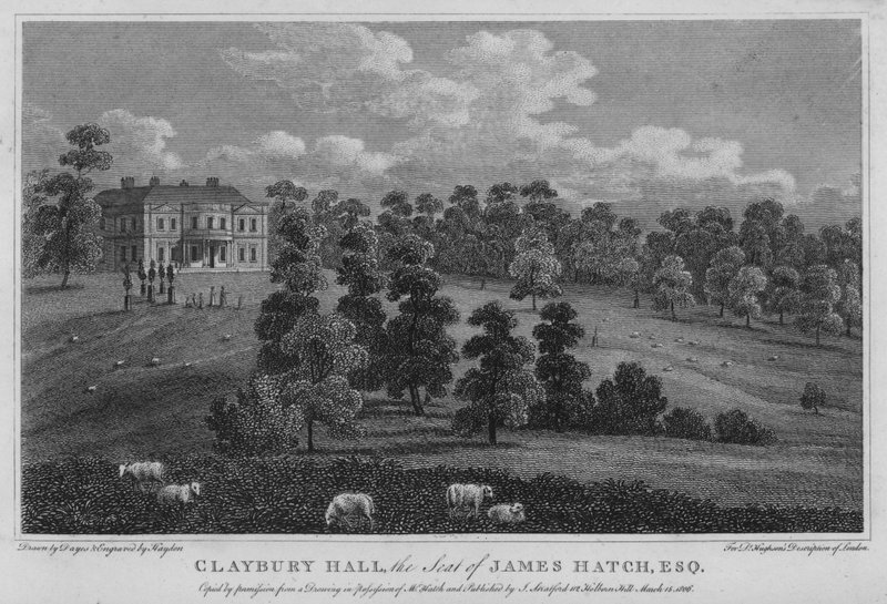 Claybury Hall, der Sitz von James Hatch (Gravur) von English School