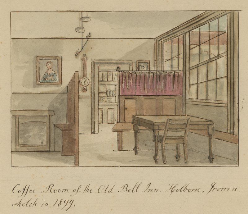 Kaffeeraum der Alten Bell Taverne, Holborn, London, nach einer Skizze von 1899 von English School