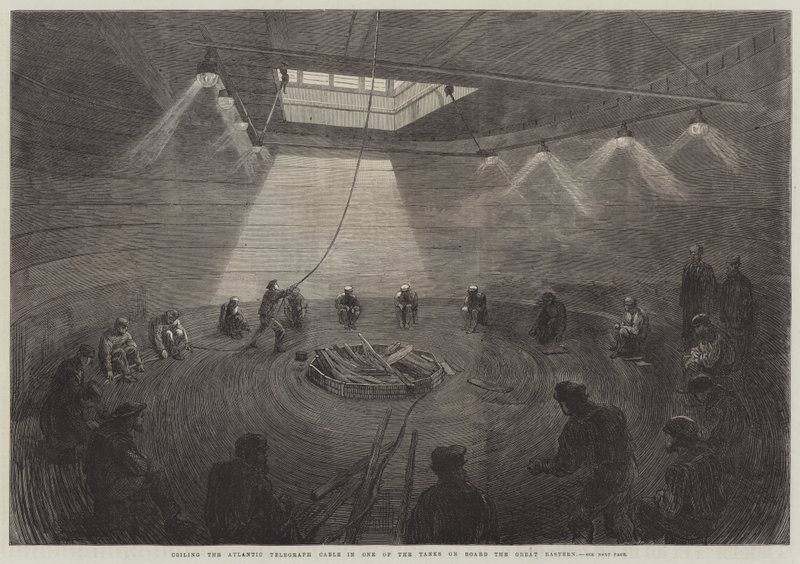 Aufrollen des Atlantikkabels in einem der Tanks an Bord der Great Eastern von English School