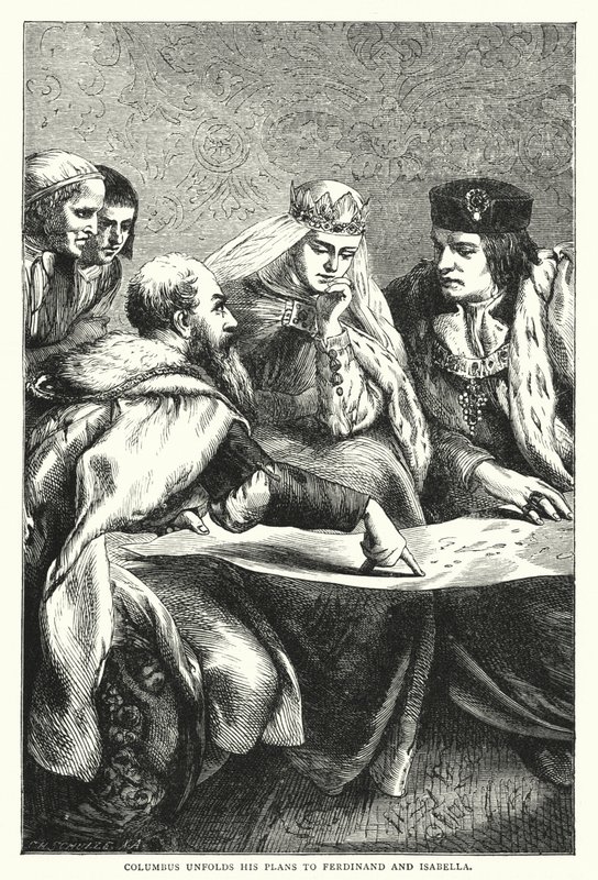 Kolumbus entfaltet seine Pläne vor Ferdinand und Isabella von English School