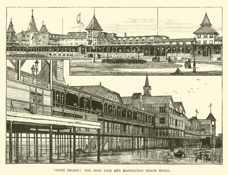 Coney Island, der Eisensteg und das Manhattan Beach Hotel von English School